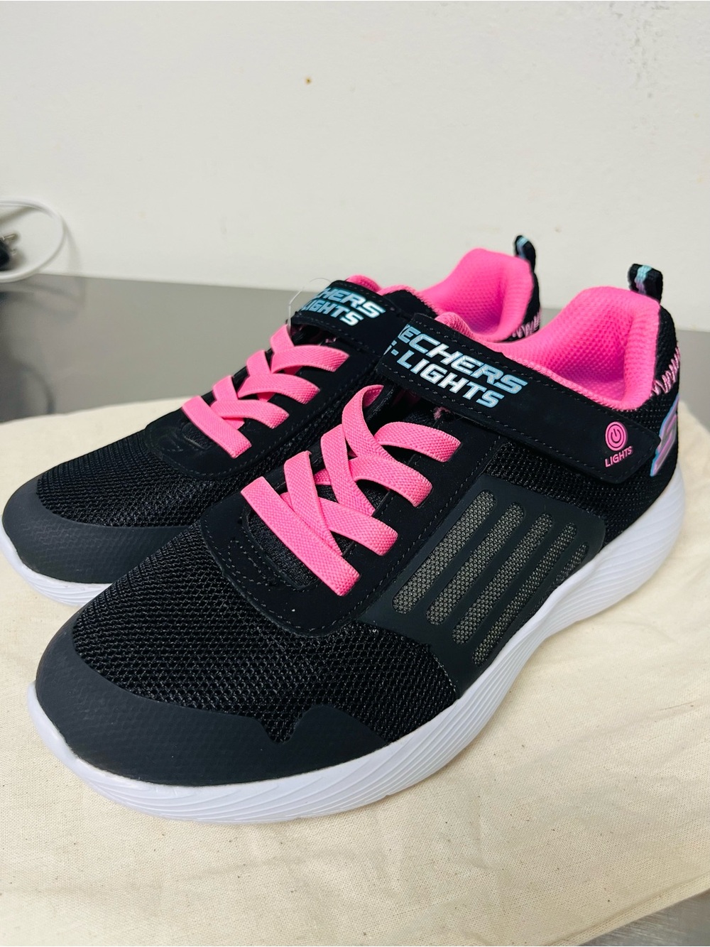 Skechers Kids Black and Hot Pink Light-Up Sneakers